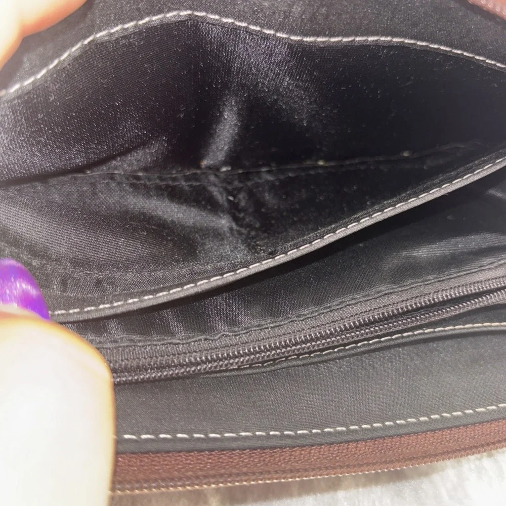 TIGNANELLO Two Tone Burgundy Leather Zip Around Wallet  Card Slots Key Ring EUC